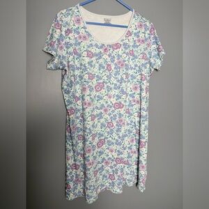 L.L. Bean 100% Cotton Summer Pastel Floral Nightgown Sleep Dress Womens Sz XL